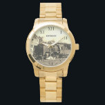 Vintage Locomotive Train Birthday Black Travel Watch<br><div class="desc">Vintage Locomotive,  train,  black and white,  watch. Personalize it with your name.</div>