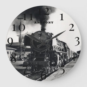 Vintage Locomotive Train Engine Railway Steam Large Clock