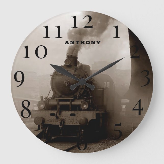 Vintage Locomotive Train Engine Railway Steam Large Clock (Front)