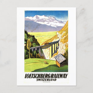 Vintage Loetschberg Railway Travel Poster Postcard