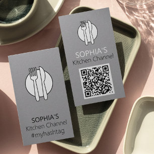 Vintage Logo Restaurant & Kitchen Channel QR Code Business Card