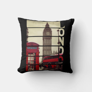 Vintage London Big Ben & Red Bus Photo Art Cushion