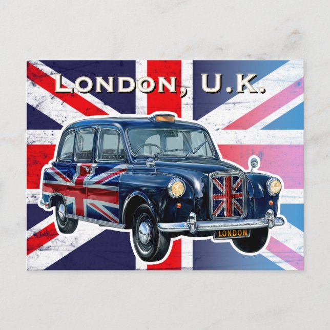 Vintage London Black Taxicab Postcard (Front)