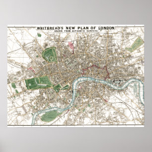 Vintage London City Plan Old Antique Poster
