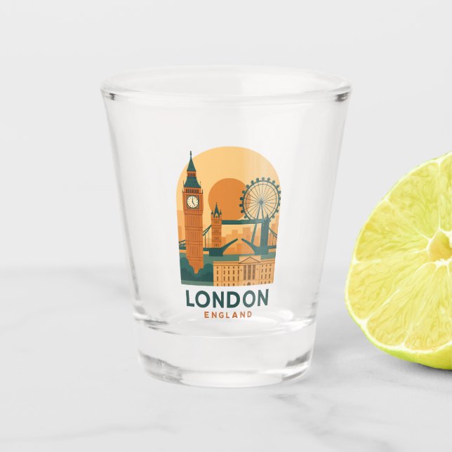 Vintage London England Shot Glass – Retro Travel  (Front)