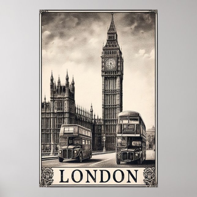 Vintage London England Travel Poster  (Front)