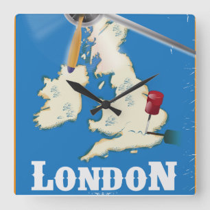 Vintage London, England Travel Poster Square Wall Clock