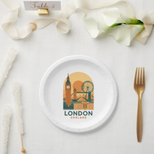 Vintage London England Travel   Retro  Paper Plate