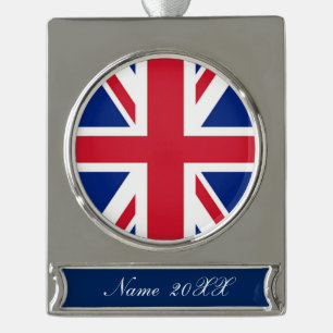 vintage london fashion british flag union jack silver plated banner ornament