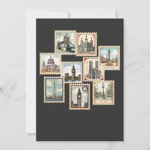 Vintage London Landmark Stamp Collection–Retro UK Invitation