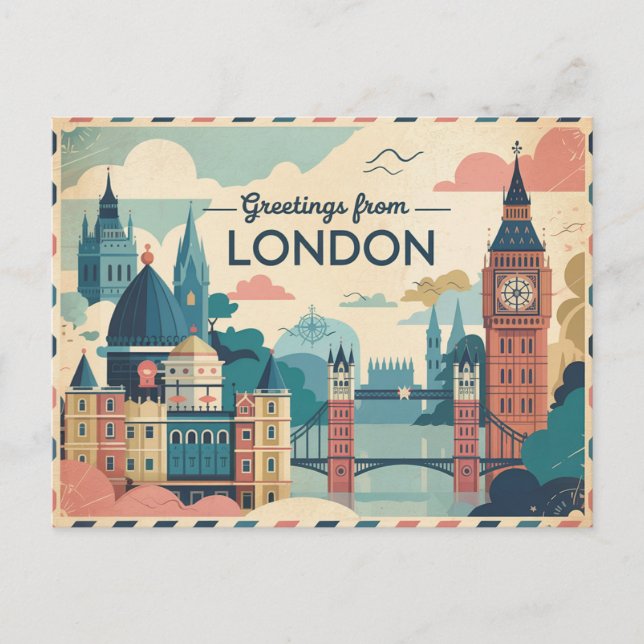 Vintage London Postcard | Greetings from London (Front)
