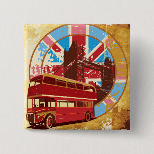 Vintage London Red Double Decker Bus 15 Cm Square Badge