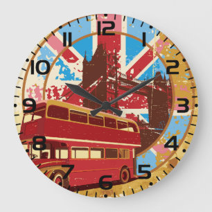 Vintage London Red Double Decker Bus Large Clock