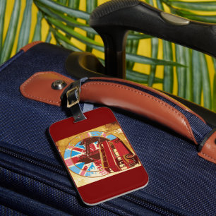 Vintage London Red Double Decker Bus Luggage Tag