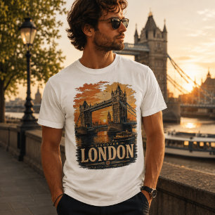 Vintage London Tower Bridge Sunset Retro Travel T-Shirt