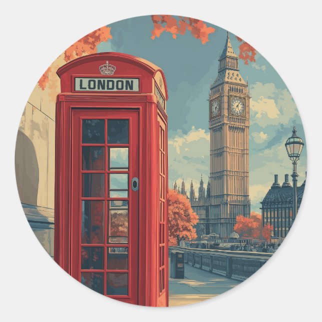 Vintage London Travel  Classic Round Sticker (Front)