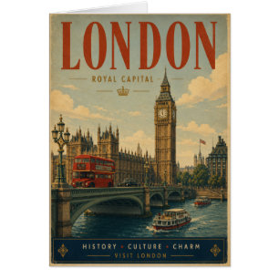 Vintage London Travel Poster with Historic Archite