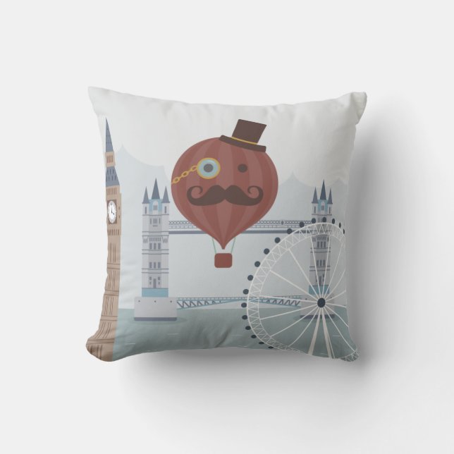 Vintage London Travel Scene Cushion (Front)