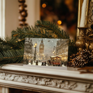 Vintage London Winter Christmas Cityscape Holiday Postcard