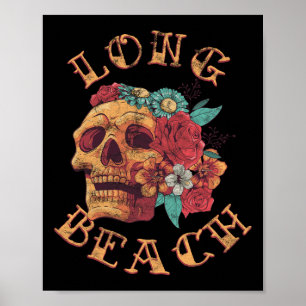 Vintage Long Beach California Tattoo Ca Ink Skull  Poster