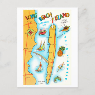 Vintage Long Beach Island, New Jersey, Map Postcard