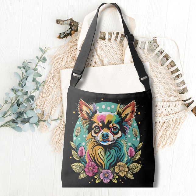 Vintage Long Haired Chihuahua cute dog Crossbody Bag (Creator Uploaded)