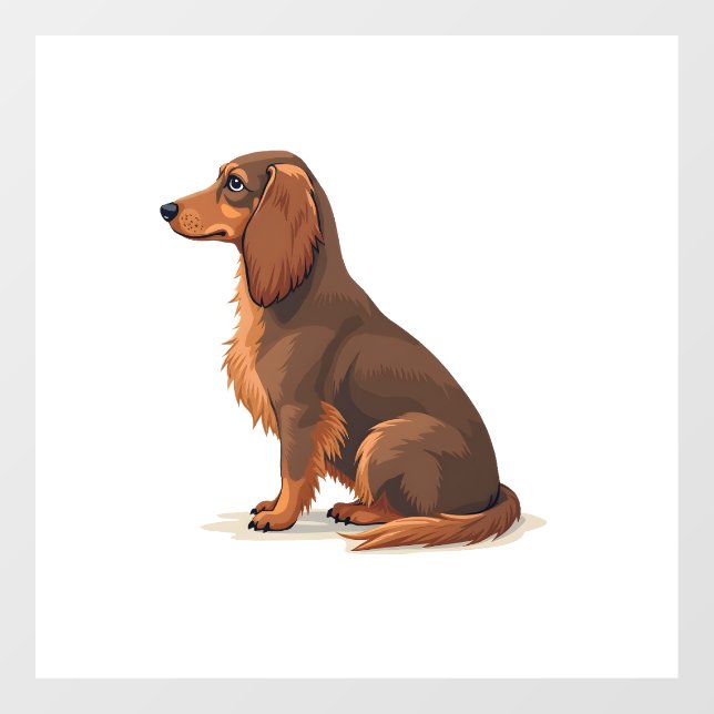Vintage Long Haired Dachshund Back View Dog Illust (Sheet)