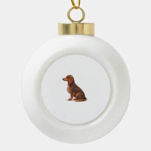 Vintage Long Haired Dachshund Back View Dog Illust Ceramic Ball Christmas Ornament