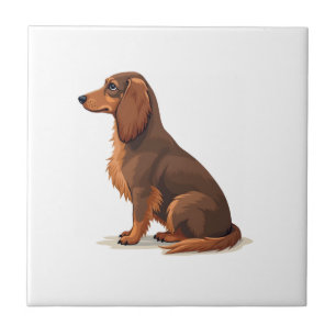 Vintage Long Haired Dachshund Back View Dog Illust Ceramic Tile
