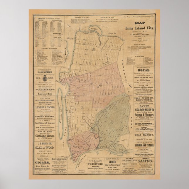 Vintage Long Island City NY Map (1876) Poster (Front)