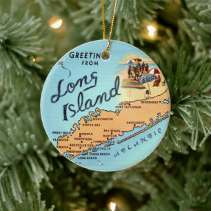 Vintage Long Island Map Ceramic Ornament