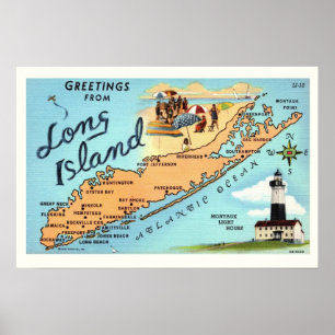 Vintage Long Island Map Poster Print