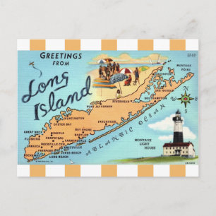 Vintage Long Island Striped Map Postcard