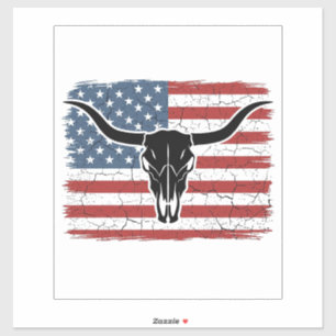 Vintage Longhorn Skull American Flag Vector Design