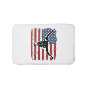 Vintage Longhorn Skull American Flag Vector Design Bath Mat