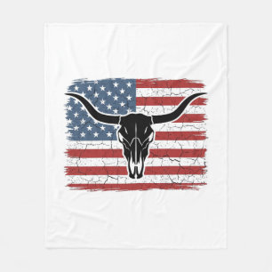 Vintage Longhorn Skull American Flag Vector Design Fleece Blanket
