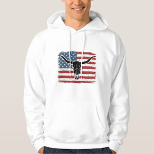 Vintage Longhorn Skull American Flag Vector Design Hoodie