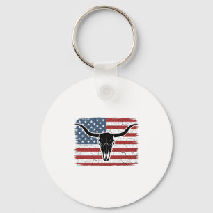 Vintage Longhorn Skull American Flag Vector Design Key Ring