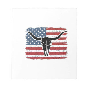 Vintage Longhorn Skull American Flag Vector Design Notepad