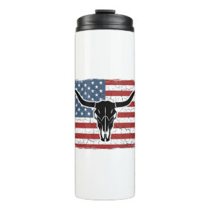 Vintage Longhorn Skull American Flag Vector Design Thermal Tumbler