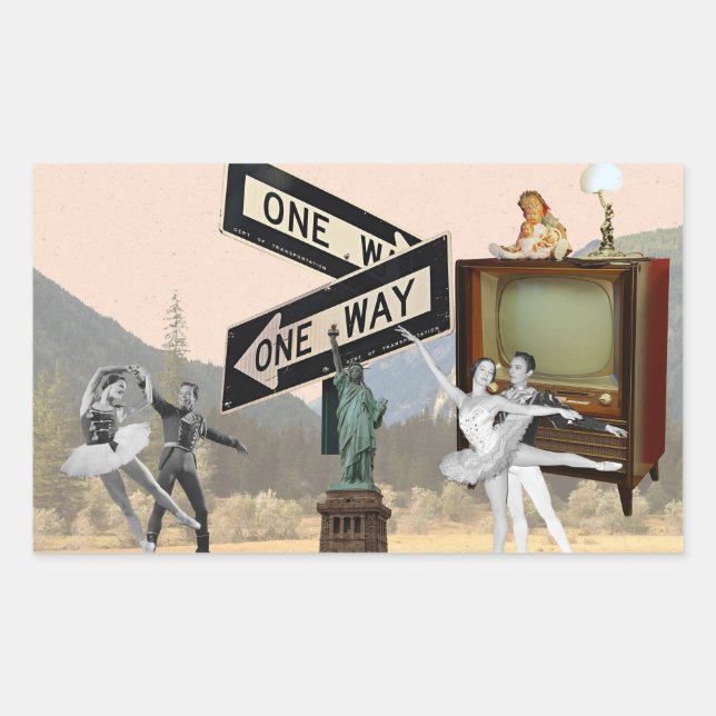 Vintage Look American Collage Rectangular Sticker (Front)