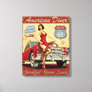 Vintage Look American Diner Route 66 Babe Canvas Print