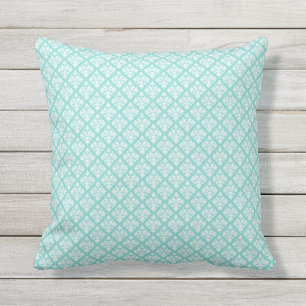 Vintage look Aqua & White Damask #3 Outdoor Cushion