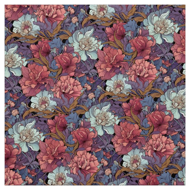 Vintage-Look Art Nouveau Floral Pattern Fabric (Swatch)