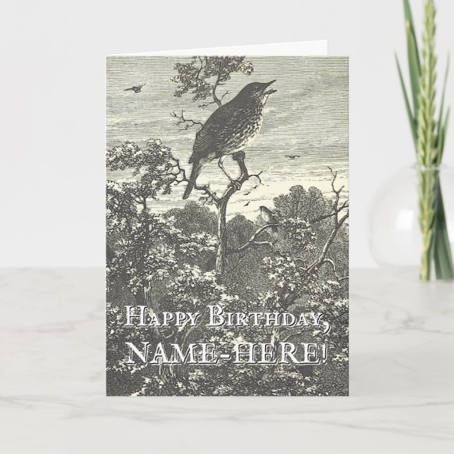 Vintage Look Bird in Tree Birthday Card (Front)
