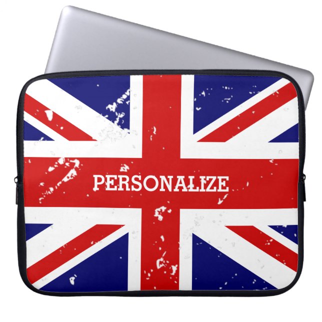 Vintage look British Union Jack flag laptop sleeve (Front)