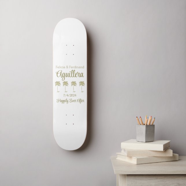 Vintage Look Coconut Palm Tree Wedding Guestbook Skateboard (Wall Art)