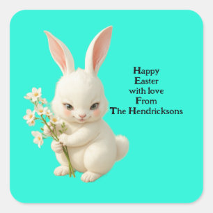 Vintage Look Custom Personalise Easter Bunny Cute  Square Sticker