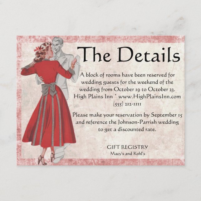 Vintage Look Dancing Couple Enclosure Card (Front)