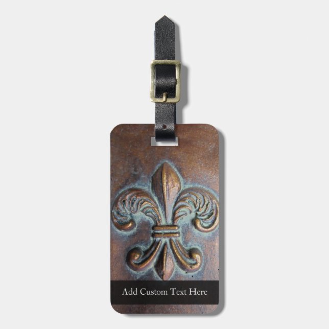 Vintage-Look Fleur De Lis Luggage Tag (Front Vertical)